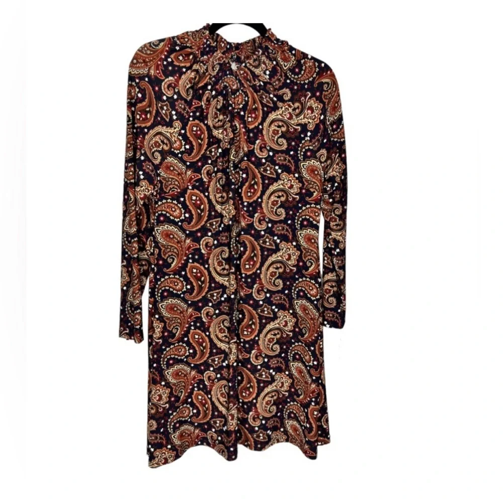 Tommy Hilfinger Paisley Print Mock Neck Swing Dress Long Sleeve Sz 14 - Picture 4 of 11